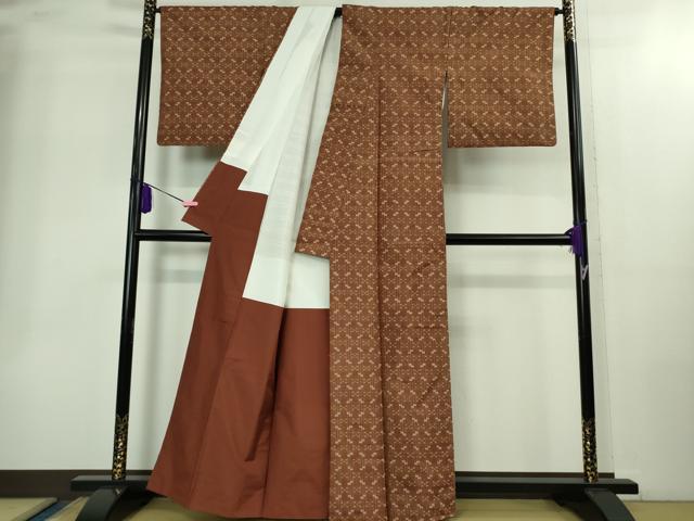 平和屋本店●極上 本場琉球 読谷山花織 紬地 団十郎茶色地 逸品 DZAB2235kh6