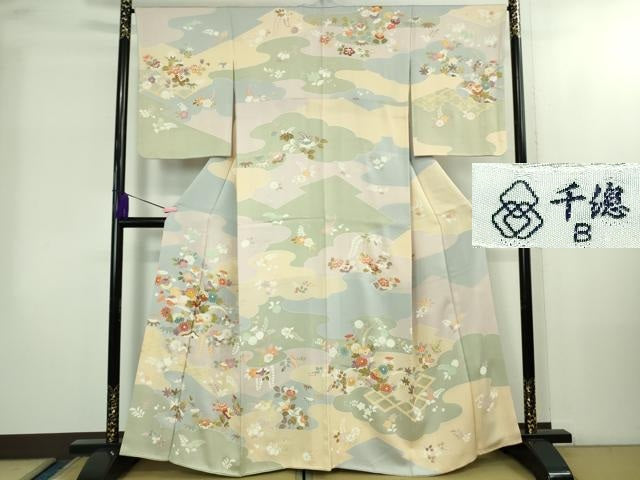 平和屋本店●極上 創業460年・千總 訪問着 駒刺繍 吉祥花文 金彩 逸品 DZAB2292kh6