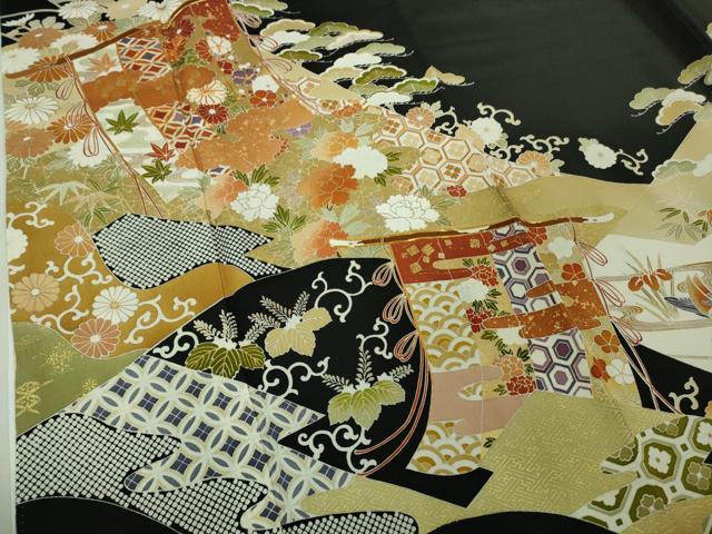 平和屋本店●極上 創業460年・千總 黒留袖 駒刺繍 几帳鴛鴦吉祥花文 金彩 高島屋扱い 逸品 DZAB2293kh6