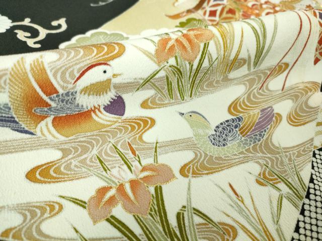 平和屋本店●極上 創業460年・千總 黒留袖 駒刺繍 几帳鴛鴦吉祥花文 金彩 高島屋扱い 逸品 DZAB2293kh6