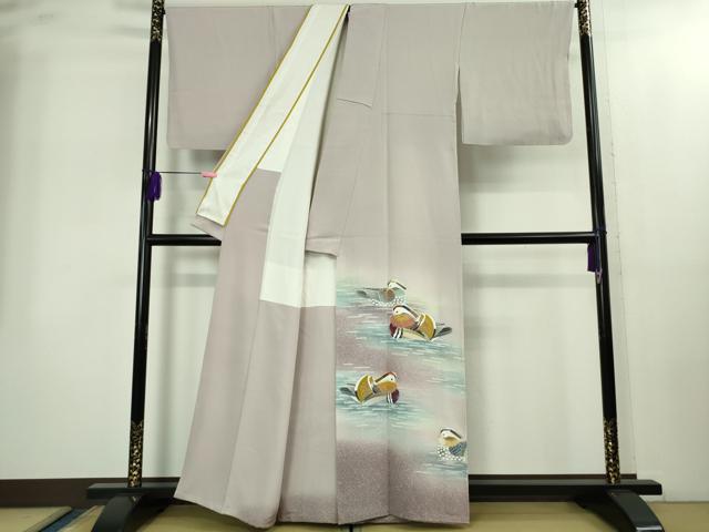 平和屋本店●極上 人間国宝・羽田登喜男 色留袖 鴛鴦6羽 白藤色地 暈し染め 金銀彩 逸品 DZAB2294kh6