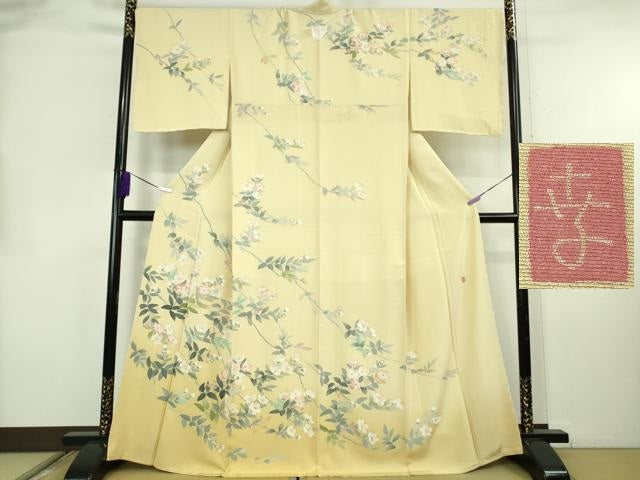平和屋本店●極上 本加賀友禅作家 田丸幸子 訪問着 枝花文 砥粉色地 暈し染め 逸品 未使用 DZAB2299kh6