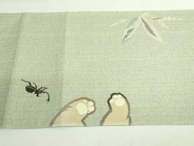 平和屋着物●極上 河瀬満織物 太鼓柄袋帯 紬地 パグとテントウムシ カブトムシ 織人 小長谷 逸品 DZAB2316kh6