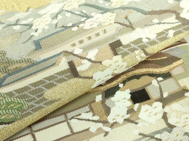 平和屋着物●極上 爪掻き本綴れ 太鼓柄袋帯 名所風景文 金糸 逸品 DZAB2323kh6