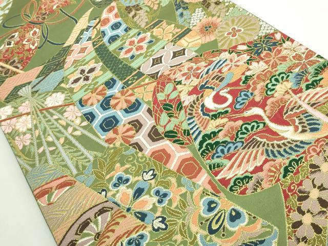 平和屋着物●極上 西陣 白綾苑大庭 六通柄袋帯 誰が袖飛鶴花文 金糸 逸品 DZAB2338kh6