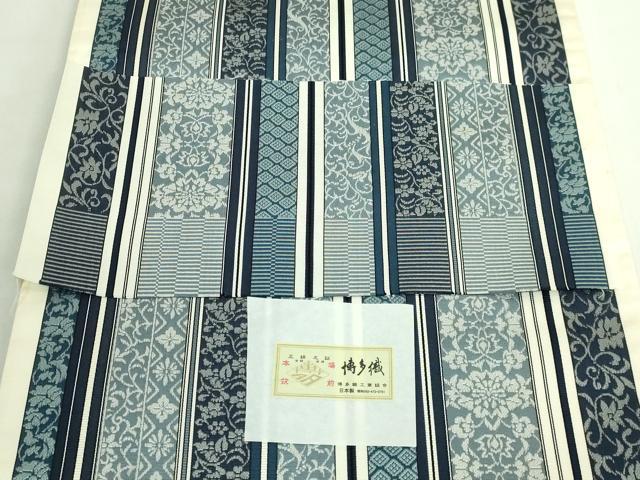 平和屋本店●極上 本場筑前博多織 全通柄袋帯 唐草間道 証紙・反端付き 逸品 DZAB2346kh6