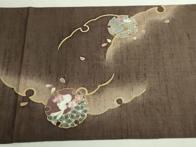 平和屋着物●極上 中国三大刺繍 相良刺繍 太鼓柄袋帯 紬地 雪輪花兎 金彩 やまと誂製 逸品 DZAB2357kh6