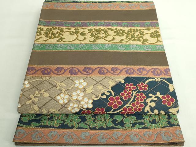 平和屋着物●極上 西陣 白綾苑大庭 六通柄袋帯 花唐草 逸品 DZAB2367kh6