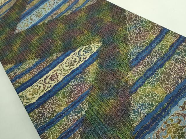 平和屋着物●極上 藍工房 六通柄袋帯 天然藍染 横段花文 銀糸 逸品 DZAB2382kh6