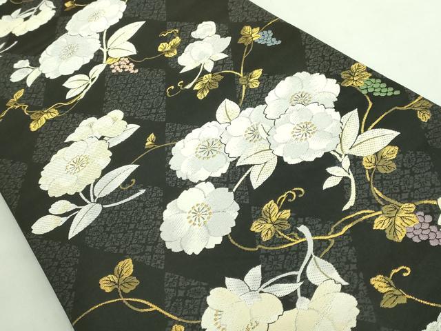 平和屋着物●極上 六通柄袋帯 唐織 葡萄蔦の葉花文 黒地 金糸 逸品 DZAB2383kh6