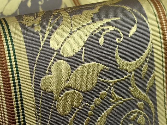 平和屋着物●極上 本場筑前博多織 両面 全通柄袋帯 草花間道 金糸 逸品 DZAB2384kh6