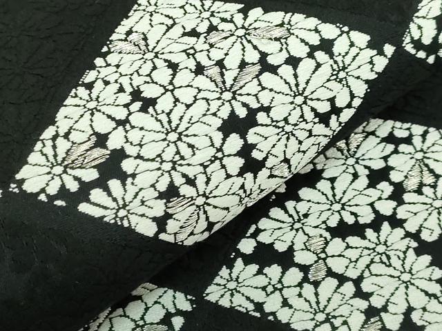 平和屋着物●極上 六通柄袋帯 唐織 花菱文 黒地 銀糸 逸品 DZAB2385kh6