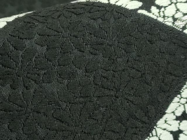 平和屋着物●極上 六通柄袋帯 唐織 花菱文 黒地 銀糸 逸品 DZAB2385kh6