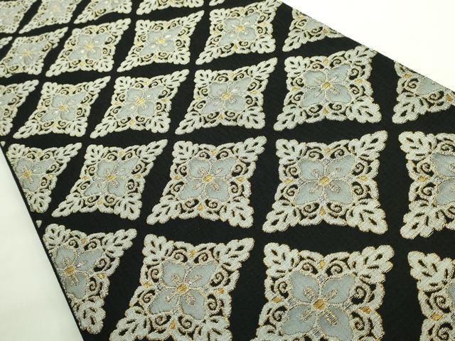 平和屋着物●極上 六通柄袋帯 花菱 黒地 金銀糸 逸品 DZAB2387kh6