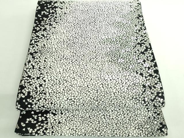 平和屋着物●極上 六通柄袋帯 唐織 舞桜 黒地 銀糸 逸品 DZAB2398kh6