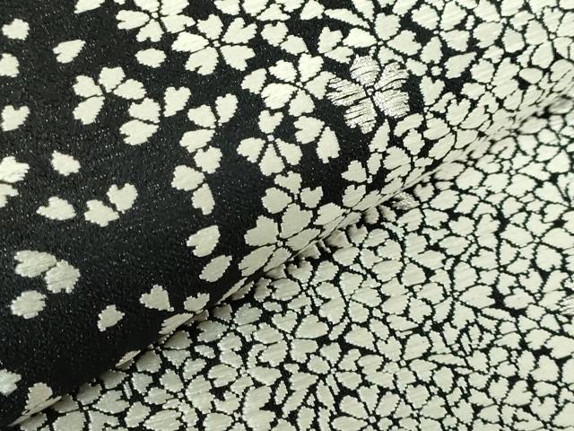 平和屋着物●極上 六通柄袋帯 唐織 舞桜 黒地 銀糸 逸品 DZAB2398kh6