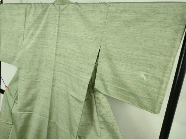 平和屋着物▽極上 能州紬 絲藝苑 上島洋山 訪問着 単衣 立波に兎 若葉色地 銀糸 ますいわ屋扱い 逸品 未使用 DZAB2411kh6