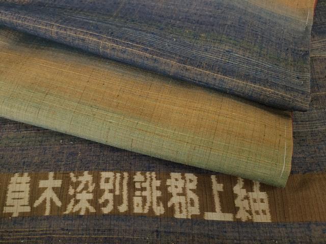 平和屋本店●極上 郡上紬 草木染 横段文 反端付き 逸品 DZAB2418kh6