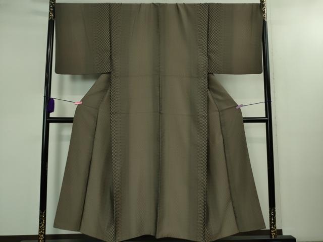 平和屋本店●極上 男性 風通御飯 草木染 くるみ 変わり市松 反端付き 逸品 DZAB2428kh6