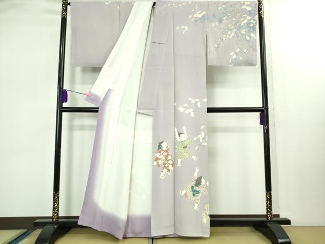 平和屋本店●極上 加賀友禅の巨匠 初代 由水十久 訪問着 童子遊び 薄葡萄色地 逸品 DZAB2432kh6