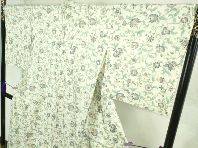 平和屋本店●極上 岡重謹製 OKAJIMA 小紋 伊と幸 更紗花文 象牙色地 金彩 反端付き 逸品 DZAB2436kh6