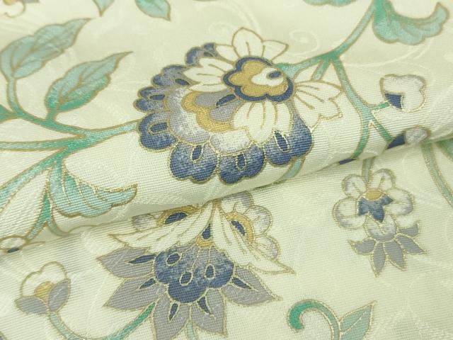 平和屋本店●極上 岡重謹製 OKAJIMA 小紋 伊と幸 更紗花文 象牙色地 金彩 反端付き 逸品 DZAB2436kh6