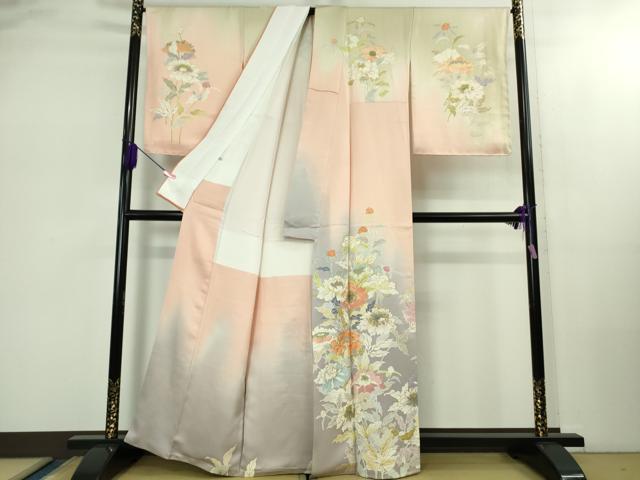 平和屋本店●極上 創業460年・千總 訪問着 刺繍 草花文 虹色地 暈し染め 金糸 大丸扱い 逸品 DZAB2438kh6