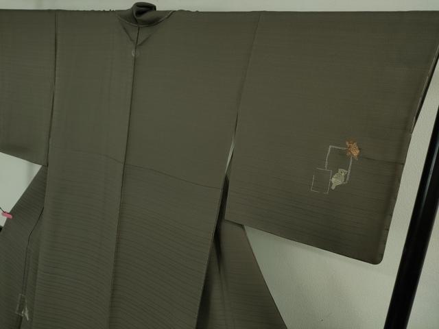 平和屋着物●極上 訪問着 刺し子 総刺繍 梟 ふくろう 紫鼠色地 逸品 未使用 DZAB2452kh6