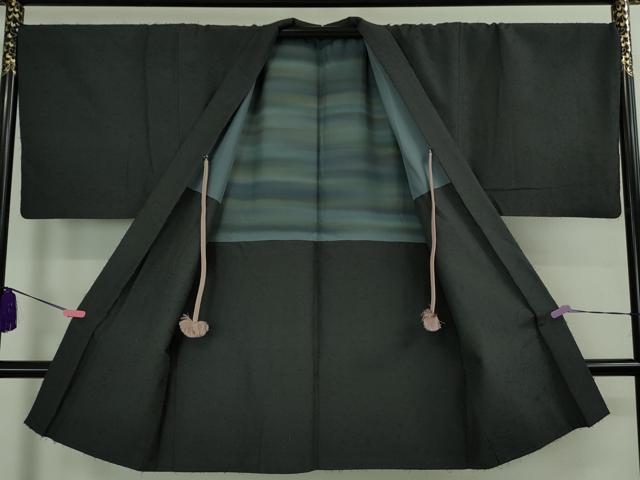 平和屋着物#極上 男性 長羽織 キングサイズ 髭紬 藍鉄色地 羽織紐付き 逸品 DZAB2453kh6