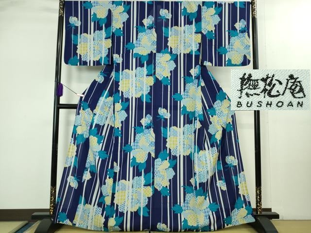 平和屋着物∴極上 夏物 撫松庵 小紋・浴衣兼用 セオアルファ 草花文 洗える着物 逸品 DZAB2466kh6