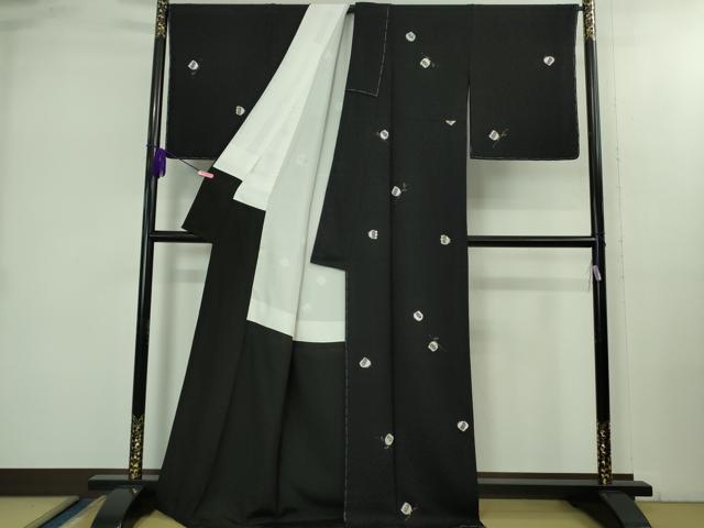 平和屋着物●極上 小紋 手描き ふくろう 梟 黒地 金彩 ロング丈 逸品 未使用 DZAB2467kh6