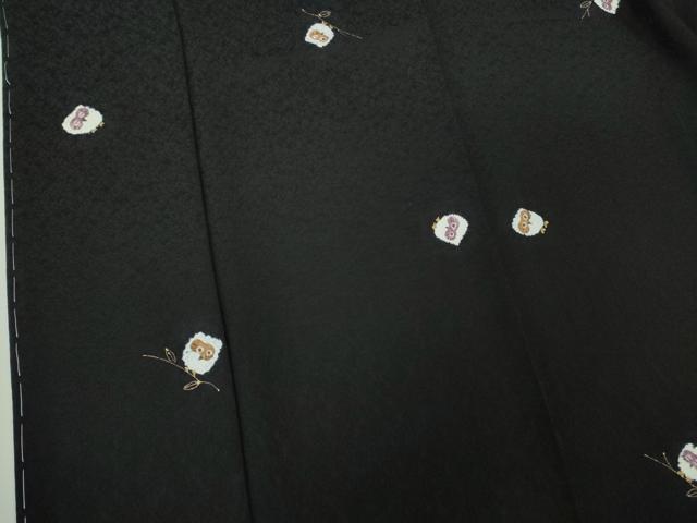 平和屋着物●極上 小紋 手描き ふくろう 梟 黒地 金彩 ロング丈 逸品 未使用 DZAB2467kh6