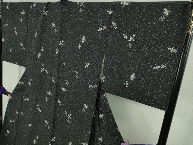 平和屋着物●極上 洛楽人工房 小紋 蜻蛉 トンボ 藍鉄色地 逸品 DZAB2468kh6