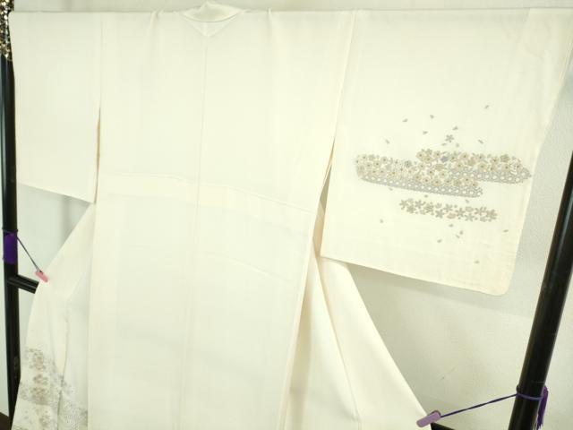 平和屋本店●極上 訪問着 総刺繍 霞花文 象牙色地 金糸 逸品 DZAB2469kh6