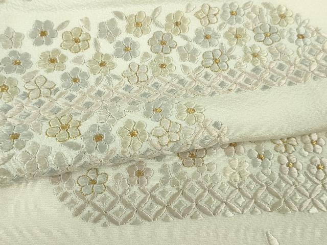 平和屋本店●極上 訪問着 総刺繍 霞花文 象牙色地 金糸 逸品 DZAB2469kh6