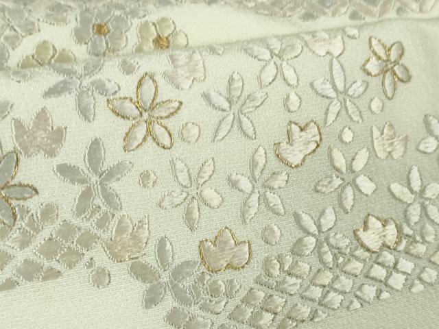 平和屋本店●極上 訪問着 総刺繍 霞花文 象牙色地 金糸 逸品 DZAB2469kh6