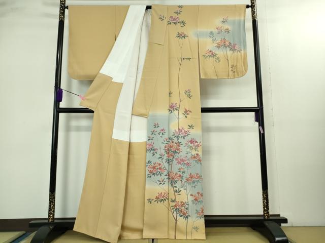 平和屋本店●極上 十日町 加賀草木友禅の第一人者 田村哲彦 訪問着 つつじ 丁子色地 逸品 未使用 DZAB2471kh6