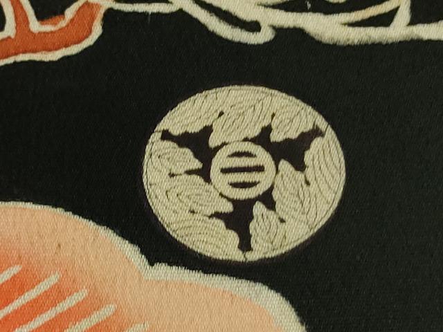 平和屋着物●極上 アンティーク 大正ロマン 振袖 駒刺繍 御所車 花薬玉 黒地 暈し染め 金彩 逸品 DZAB2484kh6
