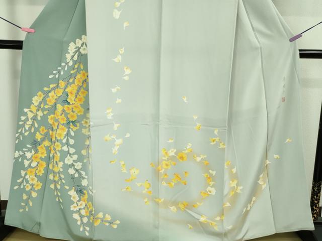 平和屋着物●極上 訪問着 友禅 作家物 枝垂れ花 藍白色地 暈し染め 逸品 DZAB2500kh6