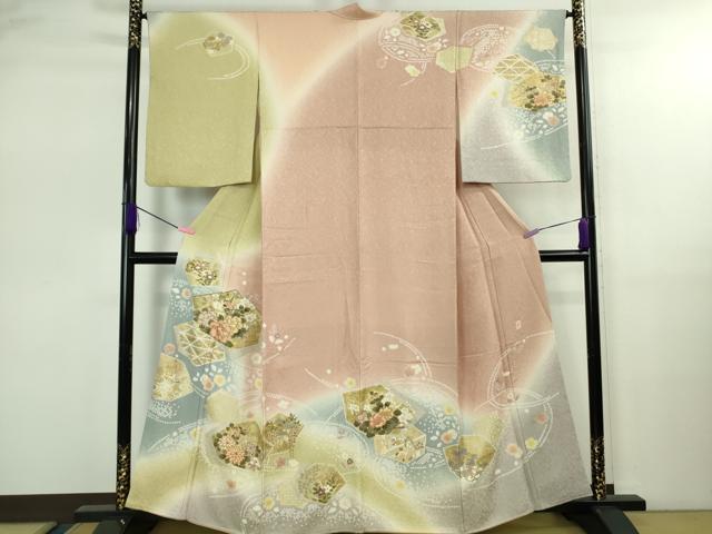 平和屋着物●極上 十日町 名門青柳謹製 絞麗舎 訪問着 駒刺繍 吉祥花文 暈し染め 金彩 逸品 未使用 DZAB2501kh6