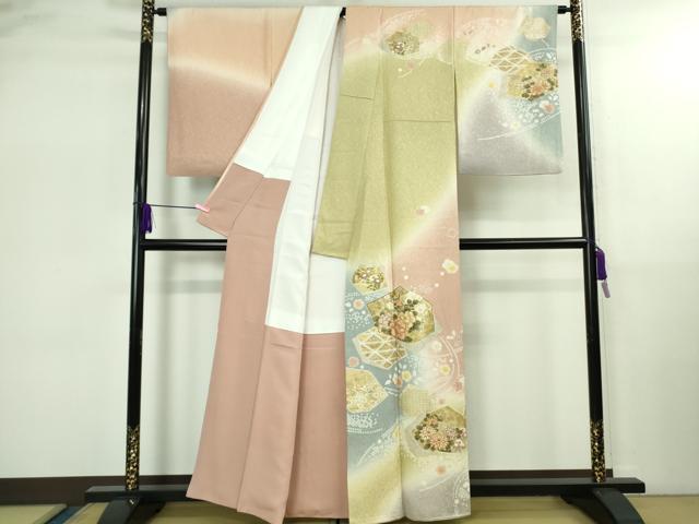 平和屋着物●極上 十日町 名門青柳謹製 絞麗舎 訪問着 駒刺繍 吉祥花文 暈し染め 金彩 逸品 未使用 DZAB2501kh6