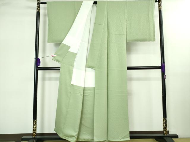 平和屋着物●極上 色無地 菊地紋 裏葉柳色 逸品 未使用 DZAB2512kh6
