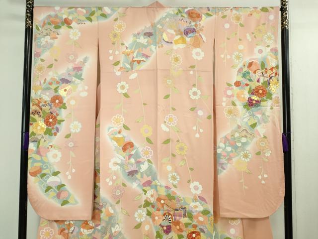 平和屋本店●極上 創業460年・千總 振袖 駒刺繍 御所車吉祥花文 虹色地 暈し染め 金彩 伊勢丹扱い 逸品 DZAB2526kh6