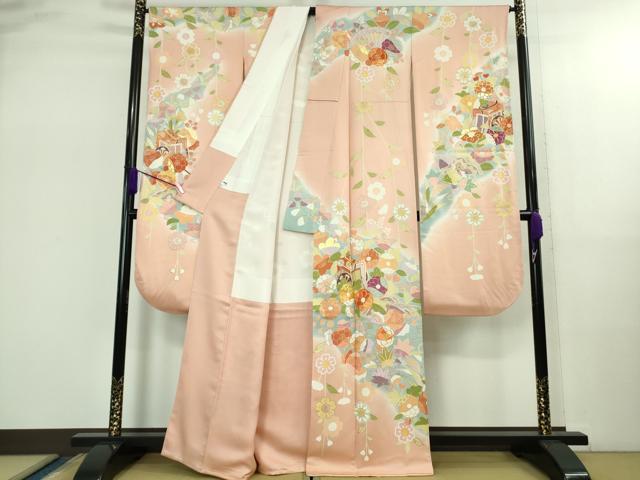 平和屋本店●極上 創業460年・千總 振袖 駒刺繍 御所車吉祥花文 虹色地 暈し染め 金彩 伊勢丹扱い 逸品 DZAB2526kh6
