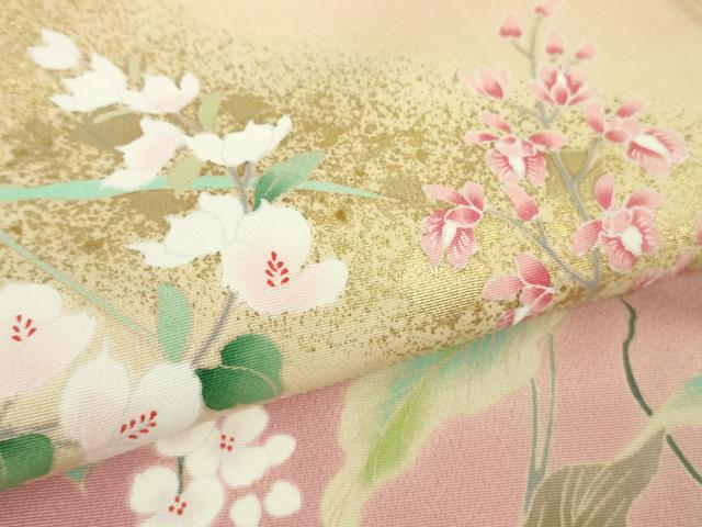平和屋着物●極上 訪問着 友禅 四季花文 珊瑚色地 暈し染め 金彩 逸品 DZAB2527kh6