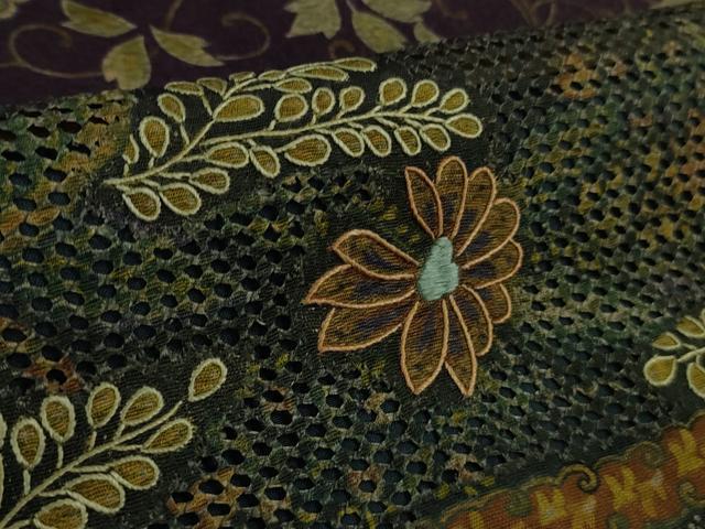 平和屋本店●極上 中国三大刺繍 スワトウ刺繍 汕頭刺繍 訪問着 更紗花鳥文 暈し染め 金糸 逸品 DZAB2559kh6