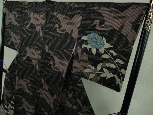 平和屋本店●極上 染色作家 斉藤三才 訪問着 飛鶴枝花文 黒地 逸品 DZAB2561kh6