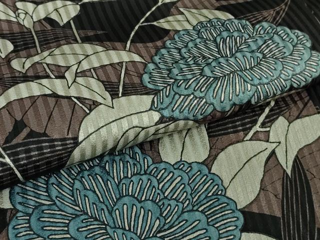 平和屋本店●極上 染色作家 斉藤三才 訪問着 飛鶴枝花文 黒地 逸品 DZAB2561kh6