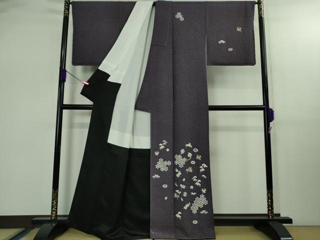 平和屋着物●極上 訪問着 総刺繍 宝尽くし 深紫色地 金糸 逸品 未使用 DZAB2562kh6
