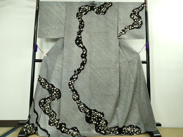 平和屋着物●極上　訪問着　絞り　刺繍　道長吹寄せ花文　黒地　金糸　ロング丈　逸品　未使用　DZAB2564kh6 平和屋着物○極上 訪問着 絞り 刺繍 道長吹寄せ花文 黒地 金糸 ロング